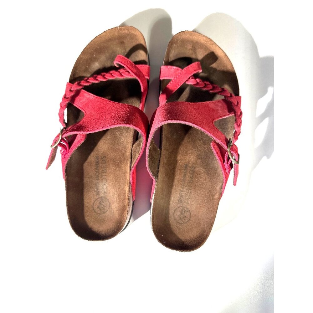 Handpick Womens Red Strappy Leather Sandals Braided Design Cork Footbed Size 10
